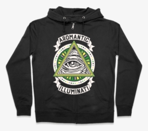 Aromantic Illuminati Zip Hoodie - Halloween Gives Me The Real Big Frighten Hoodie: Funny #3175286