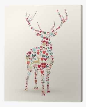 Merry Christmas Deer Illustration Canvas Print • Pixers® - Rentier Weihnachten Schwarz Weiß #3177650
