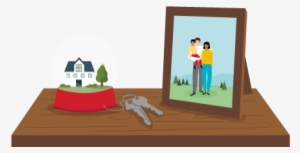 A Snow Globe, Keys And Framed Picture Of A Family - Cartoon #3182051