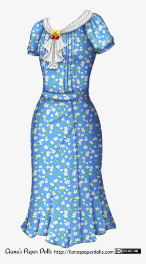 A 1930s-style Blue Dress With A Small Pattern Of White - Flowered 1930s Dress #3182988