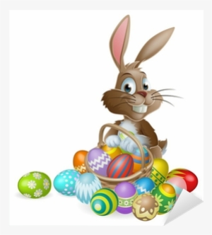 Easter Bunny Rabbit With Easter Eggs Basket Sticker - วัน อีส เตอร์ การ์ตูน #3186016