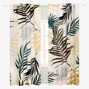 2 Panel Set Beige Yellow Leaf Printing Curtain For - Window #3190702