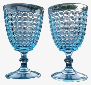 'thousand Eye' Adams Glass, Blue Goblet, Pair Found - Champagne Stemware #3190939