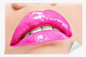 Closeup Beautiful Female Lips With Pink Lipstick Wall - Lip Gloss #3194779