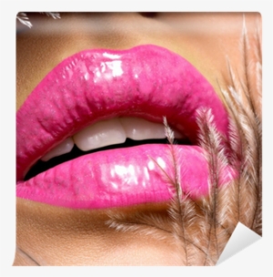 Closeup Beautiful Female Lips With Pink Lipstick - Lip Gloss #3195247