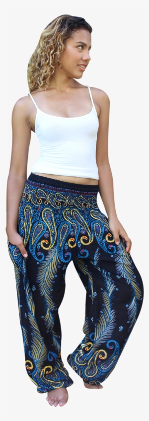Blue Feather Harem Pants Bohemian Island - Harem Pants #3195645