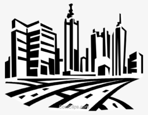 Roadways And City Skyline Royalty Free Vector Clip - Buildings Clip Art #320768