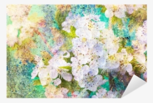 Spring White Flowers And Messy Watercolor Splashes - Watercolor Painting #321635