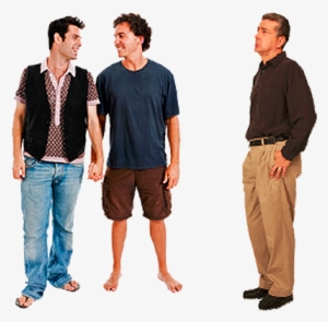 Photo, Two Smiling Men Hold Hands As Another Looks - Same Sex Couple Png #322369