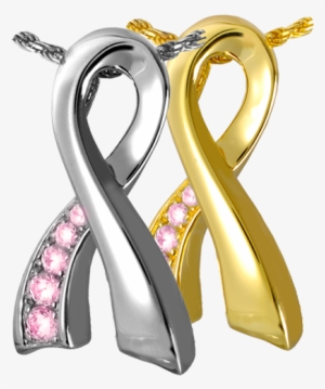 Breast Cancer Ribbon Pendant For Ashes - Cremation Jewelry: Arched Memorial Ribbon Pendant #328472