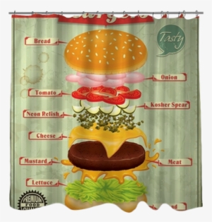 Vintage Burgers Poster Design Shower Curtain • Pixers® - Dessert #328578