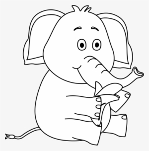 Black And White Elephant Eating A Banana Clip Art - Elephant Eating Banana Clipart Black And White #3200006