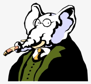 Vector Illustration Of Businessman Is White Elephant - Elephant Smoking A Cigar #3200192