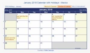 January 2018 Calendar With Mexican Holidays To Print - Jan 2019 Calendar Uk #3200911