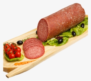 Beef Salami On A Cutting Board With Olives And Tomatos - Salami #3202116