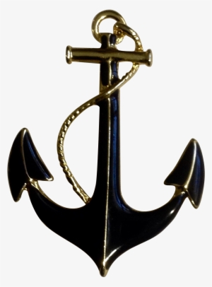 Vintage Nautical Dark Blue Gold Tone Ship Anchor Pin - Ship #3202489
