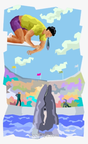 Whale Trainer On Diving Board Royalty Free Vector Clip - Cartoon #3203508