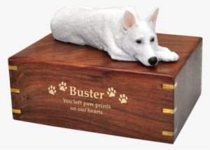 Wholesale White German Shepherd- Laying Wood Urn With - White German Shepherd Urns #3209483
