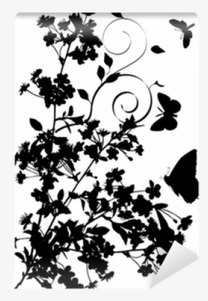 Butterflies And Cherry Tree Flowers Silhouette Wall - Flowers Silhouette #3209526