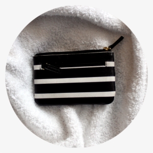 A Square Black And White Striped Wallet Lies On A White - Leather #3223704