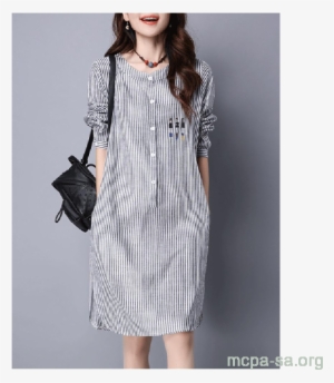 Women Casual Women Long Printed Black And White Striped - Dress #3224078