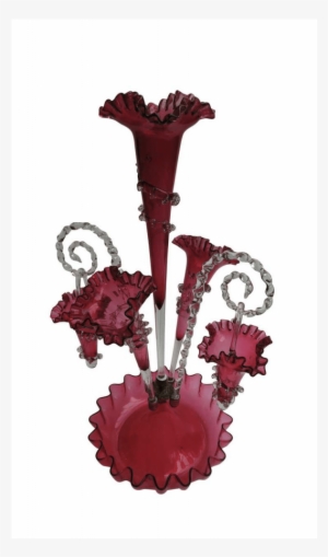 Victorian Cranberry Glass Epergne 3 Trumpets And 2 - Epergne #3225862