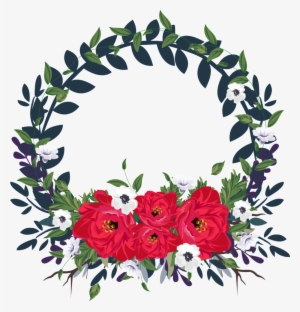 Warmly Bright Big Red Rose Hand Drawn Garland Decoration - Circle Of Leaves Clipart #3226731
