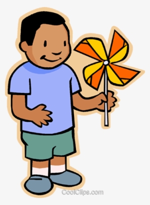 Boy With Pinwheel Royalty Free Vector Clip Art Illustration - Pinwheel #3226986