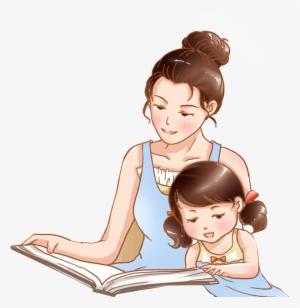 Hand Drawn Cartoon Mother Child Reading Decorative - การ์ตูน แม่ และ ...