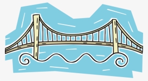 Vector Illustration Of Suspension Bridge Roadway Across - Simple Bridge Cartoon #3229398