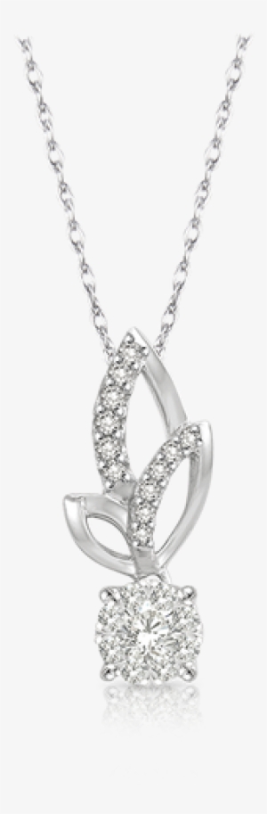 Ferns And Petals Diamond Pendant In White Gold - Pendant #3234273