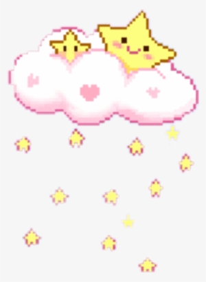 Pixel Game Cute Star Cloud Rain Pink Yellow Smile Aesth - Cat #3235637