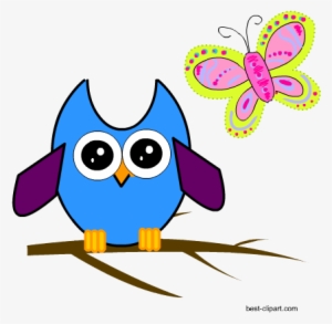 Cute Owl And A Butterfly Free Clip Art Png Image - Clip Art #3243685