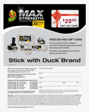 Free $25 Visa Gift Card - Duck Max Strength Packaging Tape - Clear, 6 Pk, 1.88 #3244249