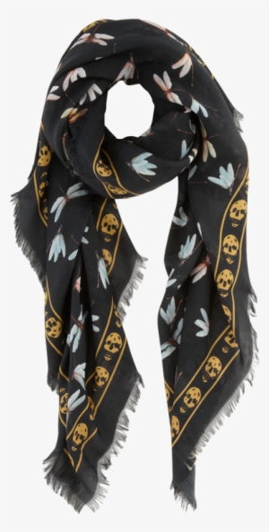 Alexander Mcqueen Dragonfly Scarf With Skull Border - Alexander Mcqueen Dragonfly Scarf #3246132