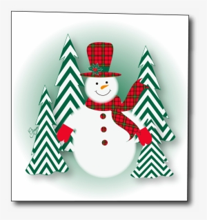 Snowman Red Plaid Top Hat Scarf Chevron Trees Christmas - Curtain #3246569