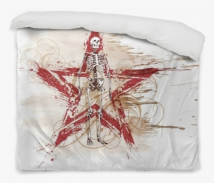 Skeleton Sketch & Red Grunge Star, Floral Calligraphy - Hmwr Music Tapestry Wall Hanging Art Music Ornamental #3248726