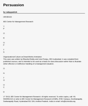 Organizational Culture At Dreamworks Animation - Letter #3249363