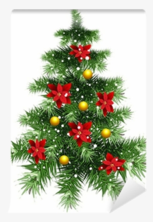 Fluffy Green Christmas Tree With Ornaments Wall Mural - Новогодняя Елка На Прозрачном Фоне #3260758