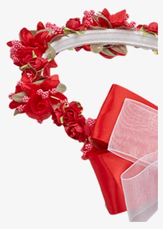 Red Silk Floral Crown Wreath W Satin Back Bows Girls - Wreath #3265696