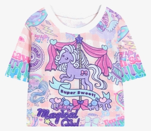 Harajuku Unicorn Bare Midriff Short T Shirt Grils Basic #3267173