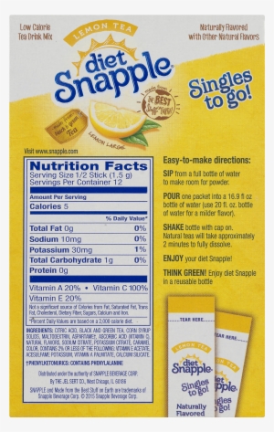 Diet Snapple Drink Mix, Lemon Tea, 6 On The Go Sticks, - Diet Snapple Lemon Tea Singles To Go! (6pk) #3269359