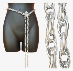 Vintage Belt Made With Textured Aluminum Metal Links - Chain #3275298