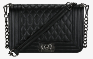 Black Leather Crossbody Bag With Quilted Texture And - Handbag #3275422