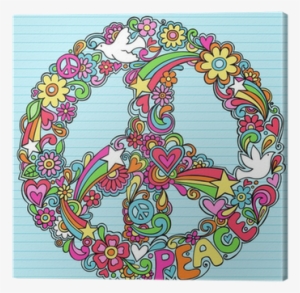 Psychedelic Peace Sign And Dove Vector Doodles Canvas - Flower Power Peace And Love #3276320