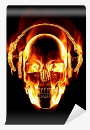 Great Image Of Flaming Skull Wearing Headphones Wall - Skull With Headphones #3278342