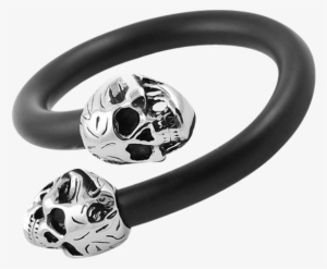 Flaming Skull Cable Bangle - Black Flexible Cable Biker Bangle Bracelet With Stainless #3278466