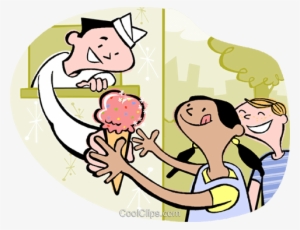 Kids Buying Ice Cream Royalty Free Vector Clip Art - Giving Ice Cream Cartoon #3279747