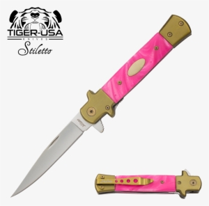9" Tiger Pink Swirl Italian Milano Stiletto Tactical - Stiletto Style Knife #3284599