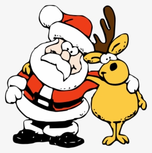 Reindeer Clipart Free Christmas Graphics - Cartoon Santa And Reindeer #3296844